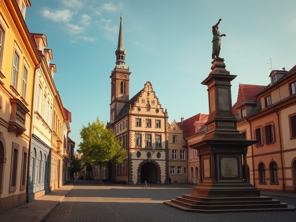 Malowniczy krajobraz okolic Wojkowic z elementami przyrody i śladami historii w tle.